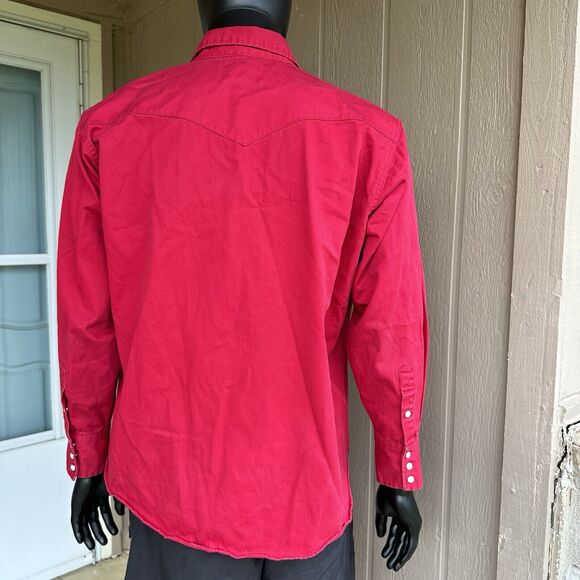 Vintage Wrangler Shirt Mens XL Brush Popper Western Rodeo Pearl Snap Red - Picture 5 of 7